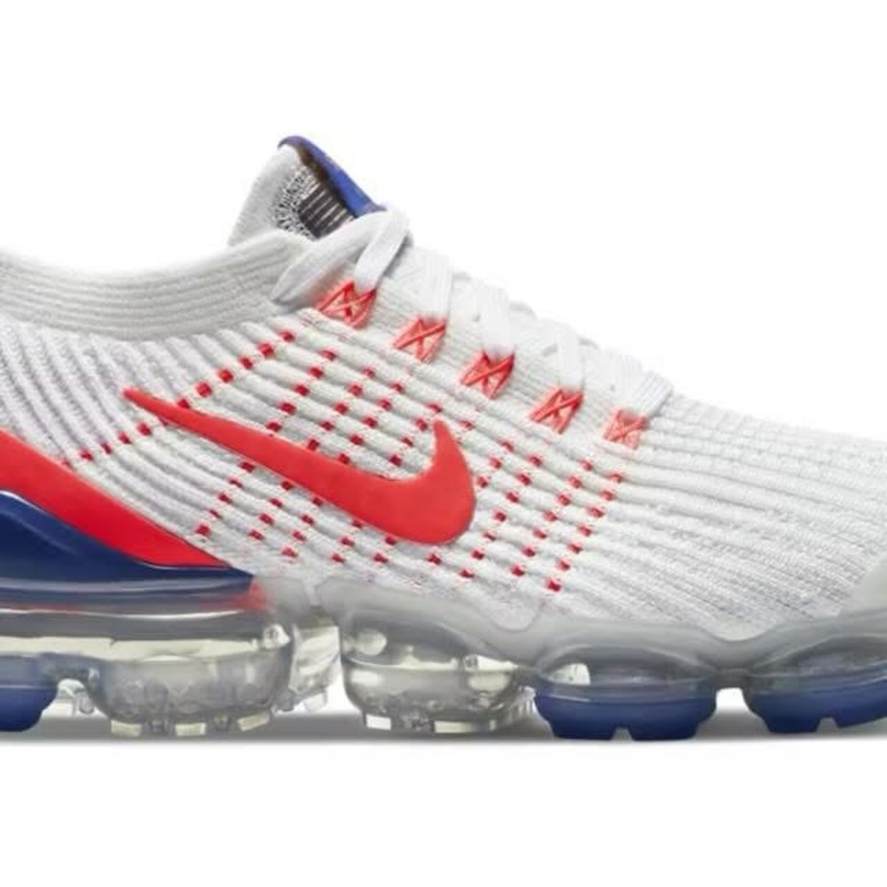 Nike White and Red Air VaporMax Sneakers